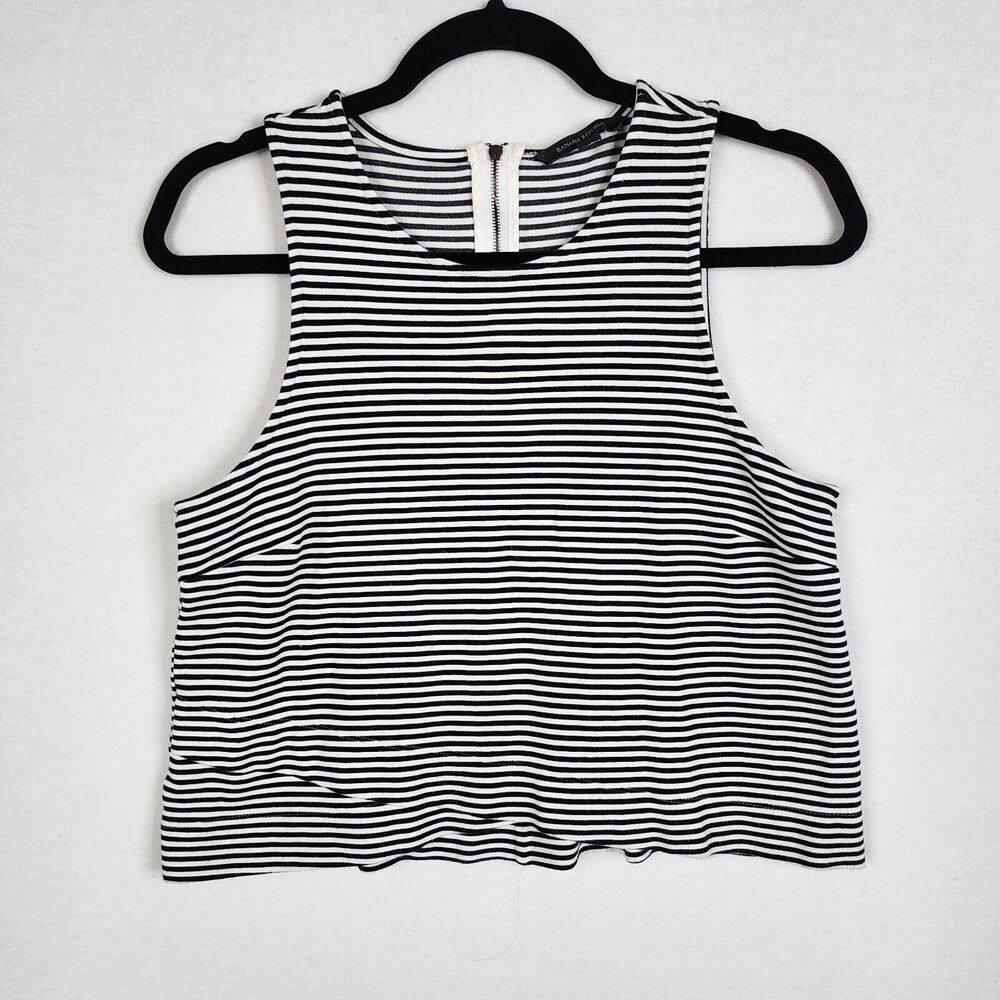 Banana Republic Striped Sleeveless Cropped Layered Back Zip Knit Tank Top Size S